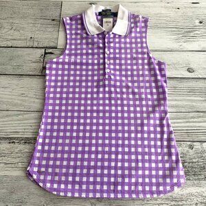 Polo Golf Ralph Lauren Tailored Fit Shirt Purple Gingham Quarter Button Tank Top